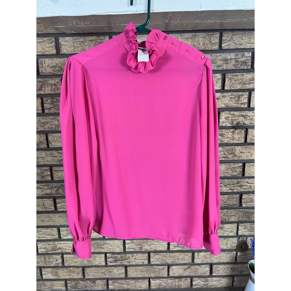 Vintage Puccini Gold Pink Ruffle Neck Long Sleeve‎ Blouse Size 10